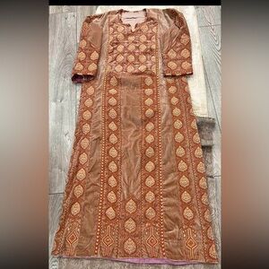 Hand stitched thoub , Velvet color tan size X-Large